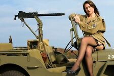 woman jeep and browning machine gun WW2 Photo Glossy 4*6 in δ030 picture
