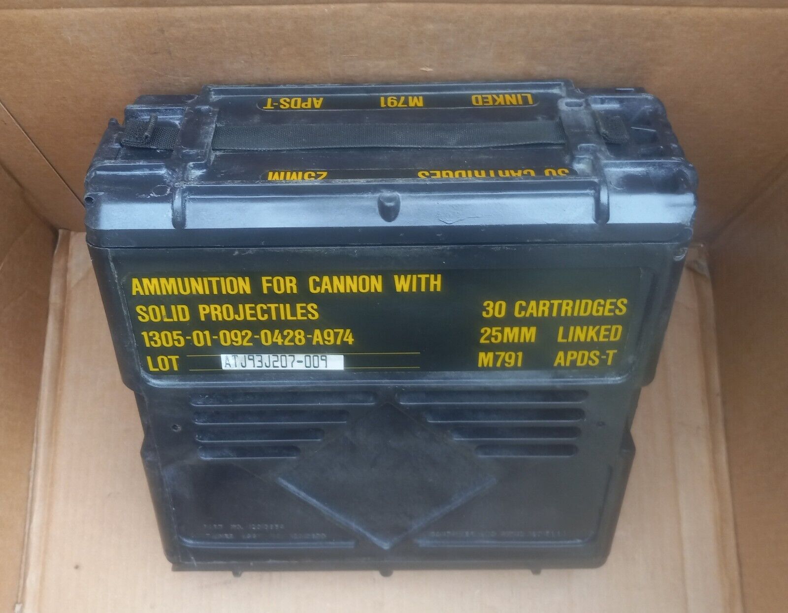 Military Ammo Box Heavy Black Pelican Plastic 25mm Linked 30 Cartridges Empty