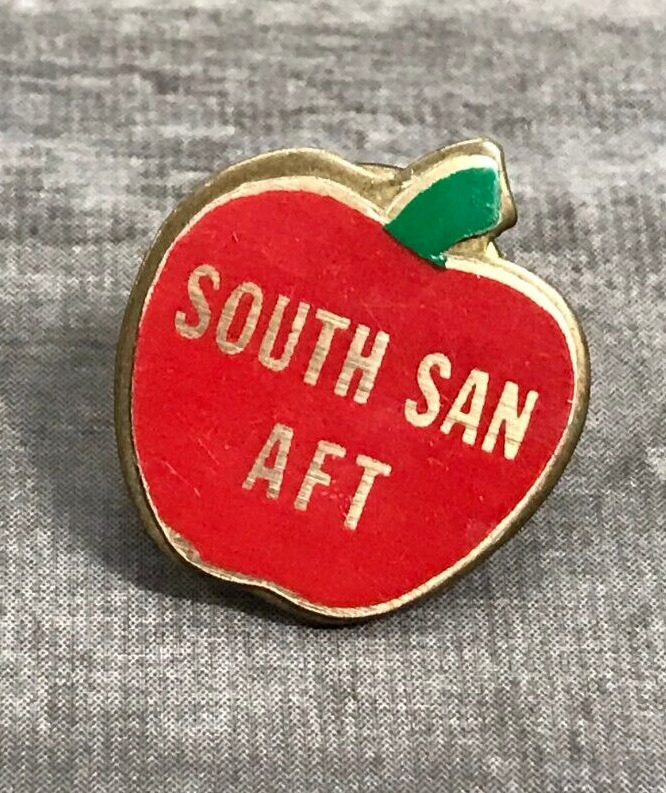 South San AFT American Federation of Teachers Union Hat Lapel Pin Back Red Apple