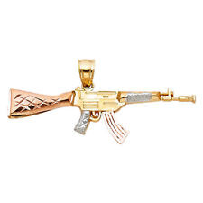 14K Solid Yellow Gold Tri Color Gold Rifle Gun Charm Pendant picture