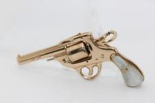 VINTAGE 14K GOLD 3D GUN REVOLVER CHARM PENDANT MOP PEARL MOVE picture