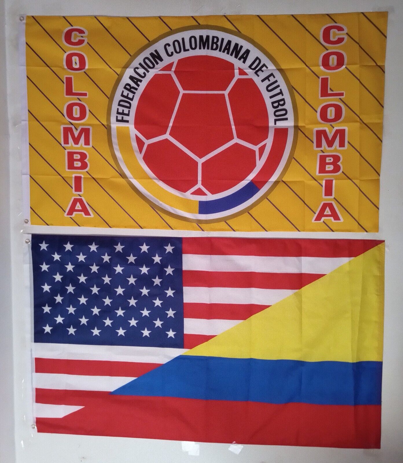 1 COLOMBIA FEDERATION FLAG + 1 COLOMBIAN-AMERICAN FLAG FOR $35