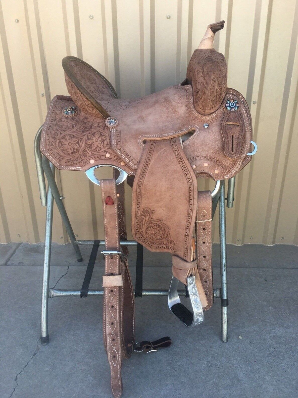Western Leather Barrel Horse Saddle hand tooled & Tack Set 10\
